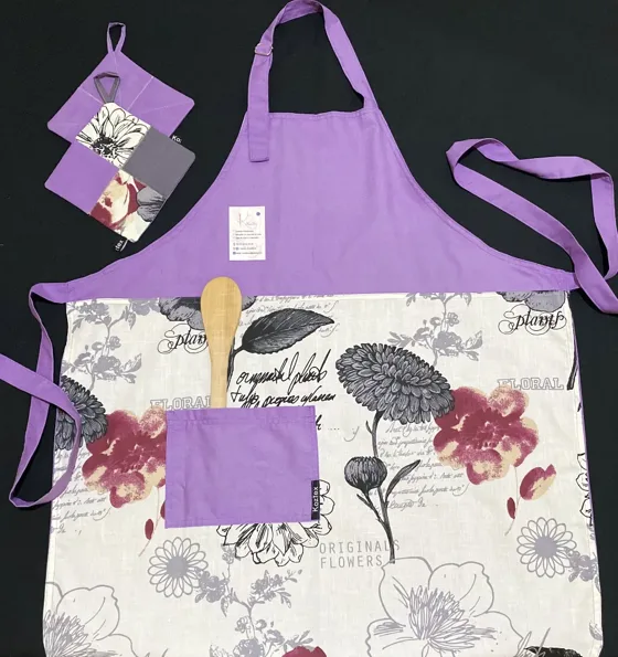 Tablier de cuisine violet, Maison fait main au Maroc