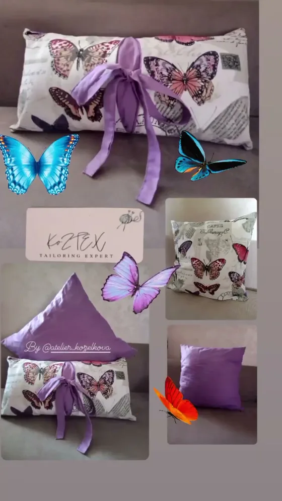 Coussins papillons violets, Maison fait main au Maroc