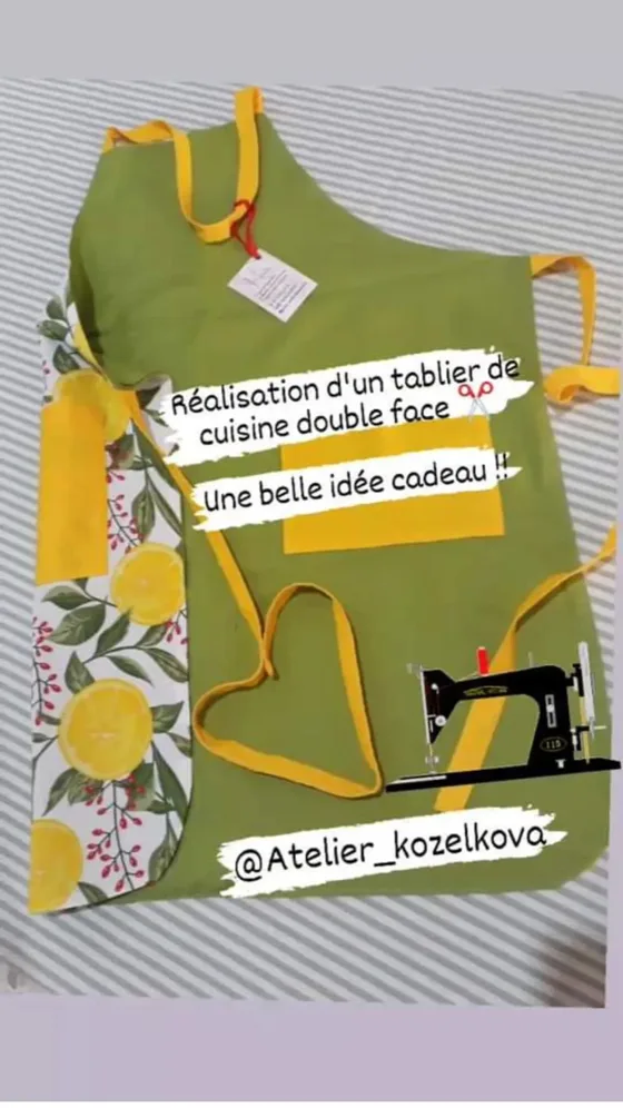 Tablier réversible citrons, Maison fait main au Maroc