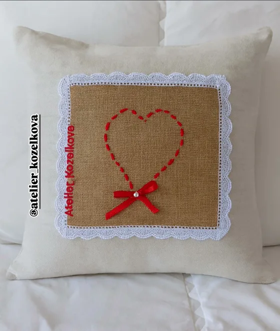 Coussin coeur jute, Maison fait main au Maroc