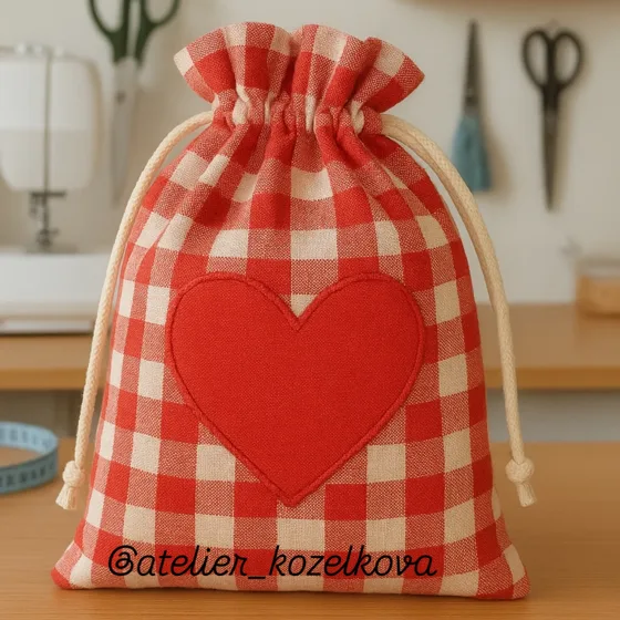Pochette coeur vichy, Sacs fait main au Maroc
