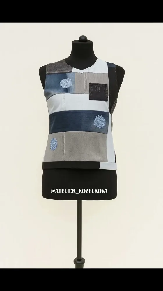 Top en jean patchwork, Vêtements fait main au Maroc
