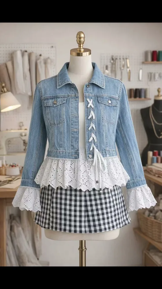 Veste en jean à volant, Vêtements fait main au Maroc