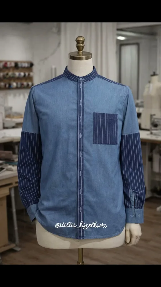 Chemise en jean rayée, Vêtements fait main au Maroc