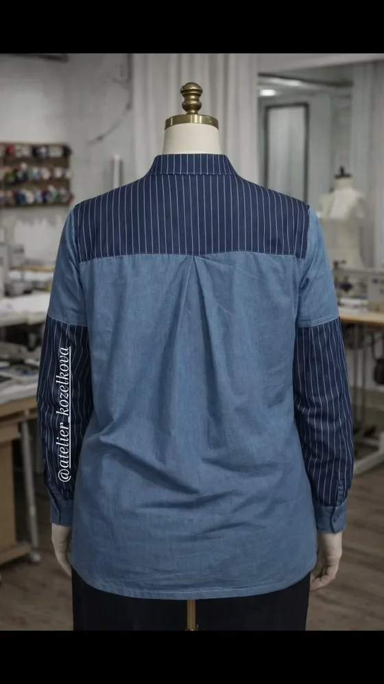 Chemise en jean rayée, Vêtements fait main au Maroc