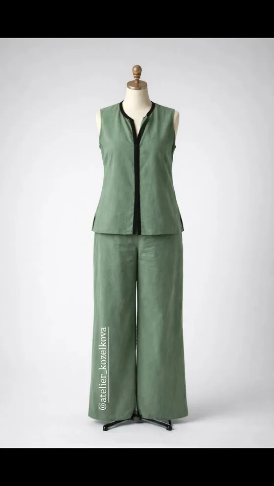 Ensemble en lin vert, Vêtements fait main au Maroc