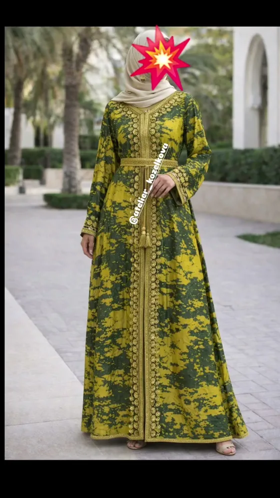 Caftan brodé imprimé, Vêtements fait main au Maroc